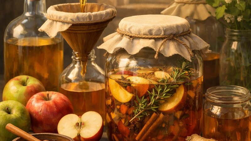 Cum se prepară oțet de mere aromatizat: ingrediente și proces detaliat
